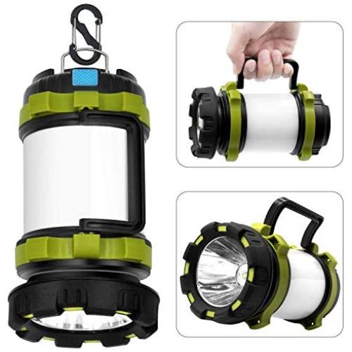 Wsky Rechargeable Camping Lantern Flashlight, 6 Modes, 3600mAh Power Bank, Two Way Hook of Hanging, Perfect for Camping, Hiking, Outdoor Recreations, USB Charging Cable Included
