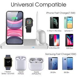 Wireless Charger, QI-EU 4 in 1 Qi-Certified Fast Charging Station Compatible Apple Watch Airpods Pro iPhone 11/11pro/X/XS/XR/Xs Max/8/8 Plus, Wireless Charging Stand Compatible Samsung Galaxy S20/S10