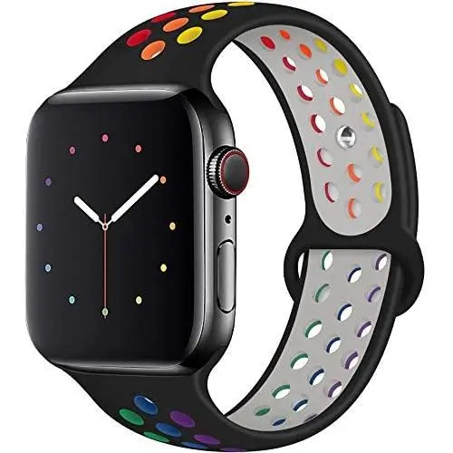 Hotflow Compatible with Apple Watch Band 42mm 44mm,Soft Silicone Sport Wristband for iWatch Series 5, Series 4, Series 3, Series 2, Series 1, S/M,Black-Colorful Hotflow Compatible with Apple Watch Band 42mm 44mm,Soft Silicone Sport Wristband for iWatch Series 5, Series 4, Series 3, Series 2, Series 1, S/M,Black-Colorful