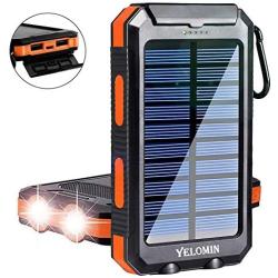 Solar Charger,Yelomin 20000mAh Portable Outdoor Mobile Power Bank,Camping External Backup Battery Pack Dual USB 5V 1A/2A Outputs with SOS Function & Compass