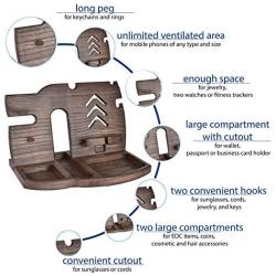 BarvA Wood Dock-ing Station Tray Cell-Phone Smart-Watch Holder Men Charging Accessory Night-Stand Father Mobile Base Gadget Organizer Dresser Wallet Storage Adult Anniversary Birth-day Graduation Gift