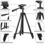 Phone Tripod, PEYOU 50" Aluminum Lightweight Camera Tripod + Bluetooth Remote + Universal Smartphone Holder Mount Compatible for iPhone XS Max XS XR X 8 7 6 6S Plus,Galaxy Note 9 8 S10 S9 S8 Plus S10e