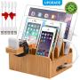 Pezin & Hulin Bamboo Charging Stations for Multiple Devices, Upgrade Desk Docking Station Organizer for Cell Phones, Tablet, AirPods, iWatch Stand (Includes 5 Cables BUT NO Power Supply Charger)