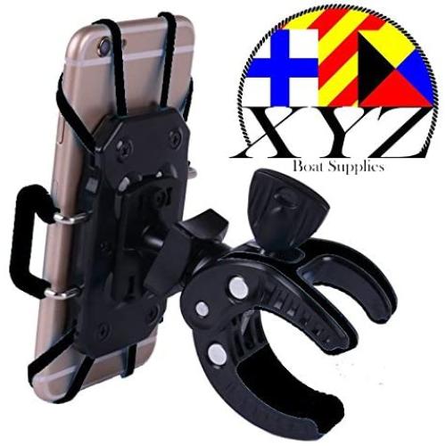 XYZ Boat Supplies Cell Phone Mount/Holder for Motorcycle/Bike Handlebars/Boat, iPhone, Samsung, Smart Phone, (Black)