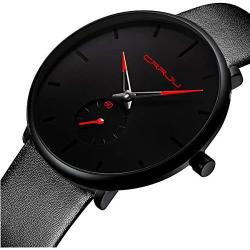 Mens Watches Ultra-Thin Minimalist Waterproof-Fashion Wrist Watch for Men Unisex Dress with Leather Band