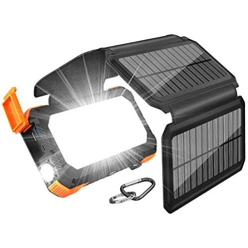 BLAVOR Solar Charger with Foldable Panels, Outdoor Power Bank 18W Fast Charging, 20,000mAh Solar Powered Charger with Camping Light/Flashlight/Compass Type C USB Charger 3 Outputs/Dual Inputs(Orange)