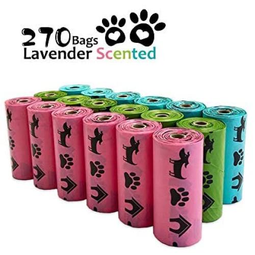 PET N PET Poop Bags Rainbow Color Poop Bags for Dogs 270 Counts Dog Poop Bags Refill Rolls Unscented/Lavender-Scented Dog Waste Bags