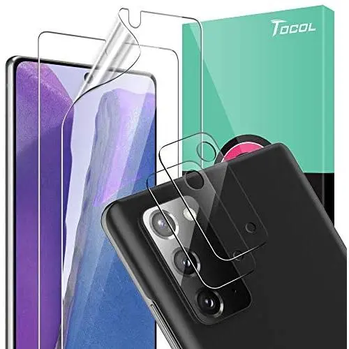 [4 Pack] TOCOL for Samsung Galaxy Note 20 [2 Pack] TPU Screen Protector and [2 Pack] Tempered Glass Camera Lens Protector HD Clear Bubble Free Case Friendly