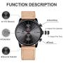 GOLDEN HOUR Mens Fashion Sport Quartz Watches with Leather Strap Waterproof Chronograph Watch, Auto Date in Blue/Red Hands, Color: Black, Brown