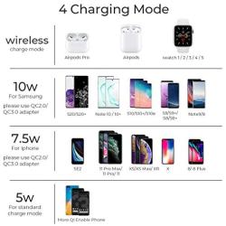 Wireless Charger,QI-EU 3 in 1 Wireless Charging Station for iPhone 11/11pro/Se/X/XS/XR/Xs Max/8/8 Plus Apple Watch AirPods 2/Pro, Wireless Charging Pad for Samsung Galaxy S20/S10
