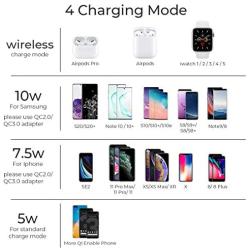 Wireless Charger,QI-EU 3 in 1 Wireless Charging Station for iPhone 11/11pro/Se/X/XS/XR/Xs Max/8/8 Plus Apple Watch AirPods 2/Pro, Wireless Charging Pad for Samsung Galaxy S20/S10