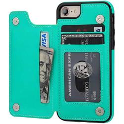 OT ONETOP iPhone 8 Wallet Case with Card Holder, iPhone 7 Case iPhone SE(2020) Wallet Premium PU Leather Kickstand Card Slots,Double Magnetic Clasp and Durable Shockproof Cover 4.7 Inch(Green)