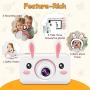 Kids Camera Gifts for Girls, 2" IPS Screen 8.0MP Shockproof Mini Child Video Camera Camcorder for Age 3-14 Kids with Soft Rabbit Silicone Cover - Pink (16GB Memory Card Included)