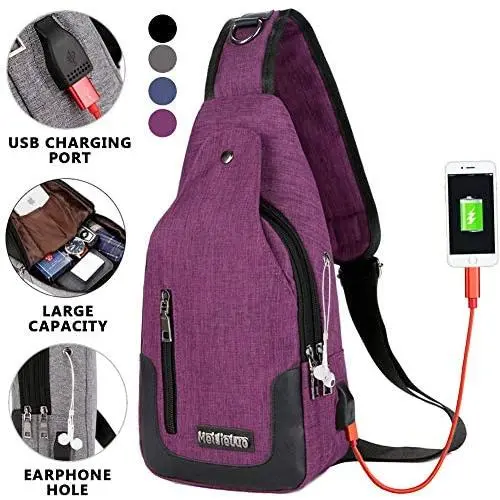 Peicees Travel Gym Bike Sling Bag Shoulder Backpack Daypack w/USB Charging Port Peicees Travel Gym Bike Sling Bag Shoulder Backpack Daypack w/USB Charging Port