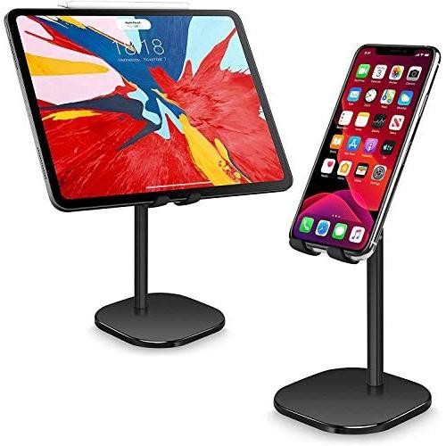 Almiao Cell Phone Stand, Angle Adjustable Phone Holder Cradle for Desk, Stable Aluminum Metal Desktop Charging Dock Universal Tablet Stand Compatible with Mobile Phone/iPad/Kindle/Tablets (Black)
