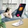 Kocuos Cell Phone Stand, Angle Height Adjustable Foldable Phone Holder Dock Cradle for Desk Compatible with iPhone 11 Pro Se Xs Xs Max Xr X 8 7 6 6s Plus, iPad Mini, All Smartphones (White)