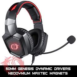 Game Lab Phantom LED Over-Ear Surround Sound Gaming Headset Noise Cancelling Mic Bundle with Stand (Black) for PC, Xbox One, PS4, Nintendo Switch, Mac, Desktop, Laptop, Computer, VR, Android, iOS