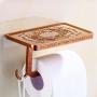 ThinkTop Antique Carving Toilet Roll Paper Holder with Phone Shelf Wall Mounted Bathroom Paper Rack and Hook-Rose Gold