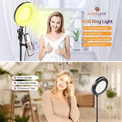 Miracase 8" Ring Light with Stand, 14 Colors RGB LED Ring Light with Tripod Stand and Phone Holder & 10 Brightness Level & Camera Remote Shutter for Makeup,YouTube,Video,Photography