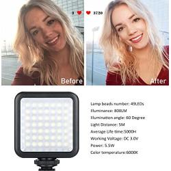 ELIVERN LED Camera Light, 49 Led Video Light, Dimmable Portable Camera Light Panel for Mobile Phones,Canon,Nikon,Sony and Other DLSR Cameras