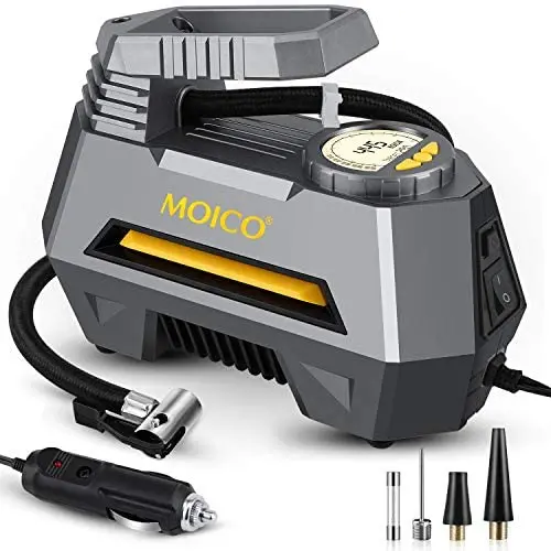MOICO Portable Air Compressor, DC 12V Digital Air Pump for Car Tires, Auto Tire Pump with Emergency LED Light, Tire Inflator for Car Tires, Bicycles, Balls and Other Inflatables