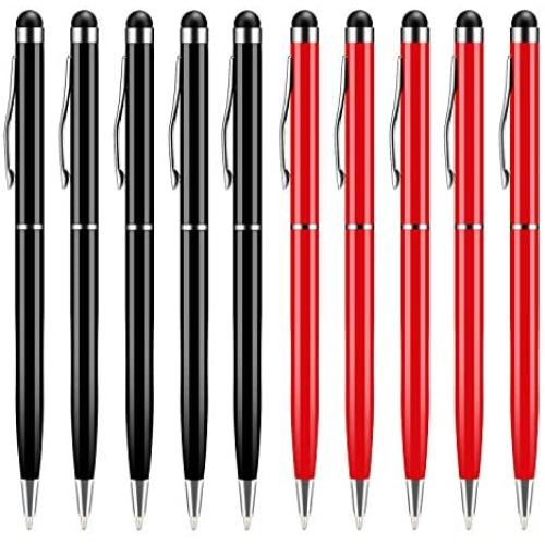 Stylus Pens for Touch Screens,UROPHYLLA 10pcs Universal 2 in 1 Capacitive Stylus Ballpoint Pen for iPad,iPhone,Samsung,HTC,Kindle,Tablet,All Capacitive Touch Screen Device -Black+Red