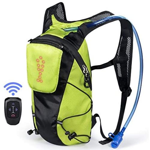 ECEEN LED Turn Signal Backpack Light Reflective Vest 18L Capacity Outdoor Sports Bag Flashing Warning Lamp Security Pack with 1L Bladder Bag & Wireless Remote Control for Safety Cycling