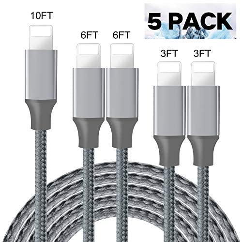 iPhone Charger,Live2Pedal Lightning Cable 3/3/6/6/10FT 5Pack Nylon Braided USB Charging Cable High Speed Data Sync Transfer Cord Compatible with iPhone 11/11 Pro Max/XS MAX/XR/XS/X/8/7/Plus/6S/iPad