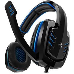 Sentey Gaming Headset Blue Arrow Analog 3.5mm In-line Volume Control & Computer Headset with Microphone Gaming Headphones Headphone Pc, Mac or Laptop, Tablet, Mobile Phones / Headset with Mic Heavy Duty Braided 2 Meters Cable / Leather Padded Ear Pads