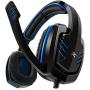 Sentey Gaming Headset Blue Arrow Analog 3.5mm In-line Volume Control & Computer Headset with Microphone Gaming Headphones Headphone Pc, Mac or Laptop, Tablet, Mobile Phones / Headset with Mic Heavy Duty Braided 2 Meters Cable / Leather Padded Ear Pads