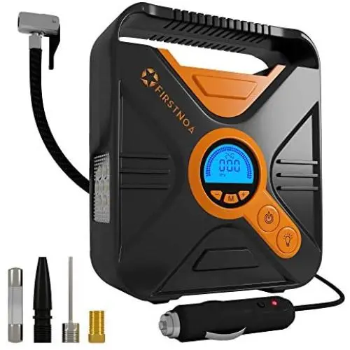 FIRSTNOA New Portable Air Compressor Tire Inflator, Tire Pump with Emergency LED Light and Digital Pressure Gauge for Car Tires 12V DC, Auto Air Pump for Car Bicycle Motorcycle and Other inflatables