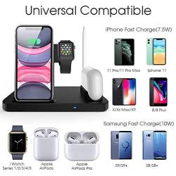 Wireless Charger, QI-EU 4 in 1 Qi-Certified Fast Charging Station Compatible Apple Watch Airpods Pro iPhone 11/11pro/X/XS/XR/Xs Max/8/8 Plus, Wireless Charging Stand Compatible Samsung Galaxy S20/S10