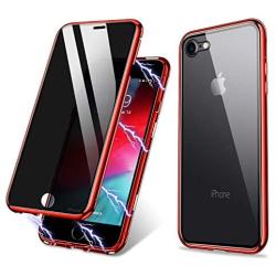 iPhone 7 Plus Case,iPhone 8 Plus Case, ZHIKE Anti-Peep Magnetic Adsorption Case Front and Back Tempered Glass Full Screen Coverage One-Piece Design Flip Privacy Cover (Anti Spy-Clear Red)