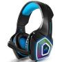 PS4 Headset,Xbox One Headphones,Gaming Headset with LED Light,Stereo Gamer Headphones,3.5mm Wired Over-Ear Noise Isolating Microphone Volume Control for Mac （Black-Blue）