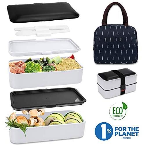 Bento Lunch Box with Lunch Bag for Kids and Adults,Reusable Leakproof food Container with Utensils,Micro-Waves & Dishwasher & Freezer, Suitable for Office School Camp Picnics, 1200ml