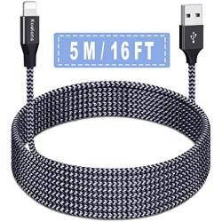 Phone Charger Cord 5M 16FT USB Phone Charger Cable Charging Cords Long Durable Braided Nylon Cord Fast Charging Compatible with Phone X /8/8Plus /7/7 Plus /6S /6S Plus /6/6 Plus/SE Pad Pod and Touch