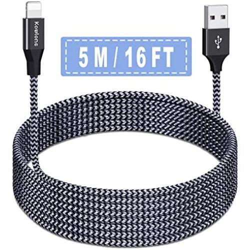 Phone Charger Cord 5M 16FT USB Phone Charger Cable Charging Cords Long Durable Braided Nylon Cord Fast Charging Compatible with Phone X /8/8Plus /7/7 Plus /6S /6S Plus /6/6 Plus/SE Pad Pod and Touch