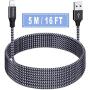 Phone Charger Cord 5M 16FT USB Phone Charger Cable Charging Cords Long Durable Braided Nylon Cord Fast Charging Compatible with Phone X /8/8Plus /7/7 Plus /6S /6S Plus /6/6 Plus/SE Pad Pod and Touch