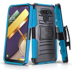 CasemartUSA Phone Case for [LG Premier Pro Plus (L455DL)], [Refined Series][Sky Blue] Cover with Kickstand & Holster for LG Premier Pro Plus (Tracfone, Simple Mobile, Straight Talk, Total Wireless)