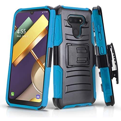 CasemartUSA Phone Case for [LG Premier Pro Plus (L455DL)], [Refined Series][Sky Blue] Cover with Kickstand & Holster for LG Premier Pro Plus (Tracfone, Simple Mobile, Straight Talk, Total Wireless)