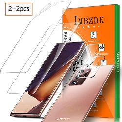 [4 Pack] IMBZBK 2 Pack TPU Screen Protector + 2 Pack Camera Lens Protector Tempered Glass for Samsung Galaxy Note 20 Ultra, Flexible Film, Anti-Scratch,Case Friendly