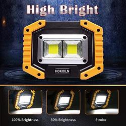 LED Work Light, 2 Pack HOKOILN 2 COB 30W 1500LM Rechargeable Work Light, LED Portable Waterproof LED Flood Lights for Outdoor Camping Hiking Emergency Car Repairing and Job Site Lighting