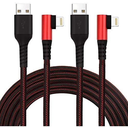 Right Angle iPhone Charger 10ft, 2 Pack MFI Certified Fast Charger Nylon Braided Lightning Cable 10 Foot, 90 Degree Elbow for Game Video, iPhone Charging Cable for iPhone Xs XR X 8 7 iPad iPod