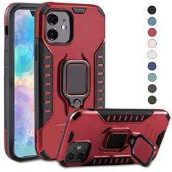 PUNYTONCY Protective iPhone 11 Case, Military Grade Magnetic Case Designed for iPhone 11 2019, Drop Tested Anti-Scratch Shockproof Waterproof Cover with Ring Car Mount Kickstand (Red 6.1 Inch)