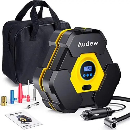 Audew Portable Air Compressor Tire Inflator with Gauge, Auto Digital Air Pump for Car Tires with Extra LED Light, DC 12V 150 PSI Tire Pump for Car,Bicycle,Motorcycle,Basketball,Pool Toys