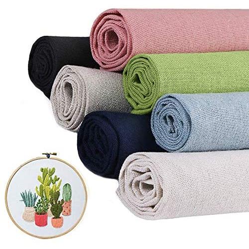 7 Pcs/Set Linen Needlework Fabric Solid Colour Cloth Garments Crafts Accessories Square Embroidery Cloth(5050CM)