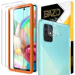 [2+2] BAZO 2 Pack Screen Protector Tempered Glass and 2 Pack Camera Lens Protector for Samsung Galaxy A71 5G / 4G [Anti-Scratch] [Alignment Easy Installation Frame] HD [Fit with Most Cases]