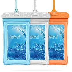 Floating Waterproof Phone Pouch, Cambond 3 Pack Waterproof Phone Case, Transparent PVC Water Proof Cell Phone Pouch Dry Bag with Lanyard for iPhone Xs Max XR X 8 7 6 Plus (Blue+White+Orange)