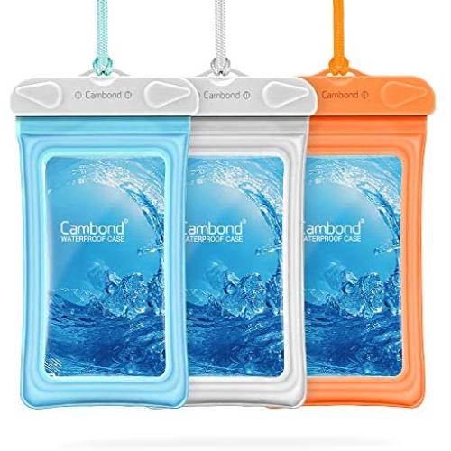 Floating Waterproof Phone Pouch, Cambond 3 Pack Waterproof Phone Case, Transparent PVC Water Proof Cell Phone Pouch Dry Bag with Lanyard for iPhone Xs Max XR X 8 7 6 Plus (Blue+White+Orange)