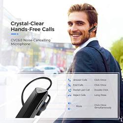 Bluetooth Earpiece, Mpow EM19 Bluetooth Headset 5.0 600Hrs Standby Time 20Hrs Handsfree Earpiece for Cell Phone CVC 6.0 Noise Cancelling Mic for iPhone Android Trucker Driver, Classic Black